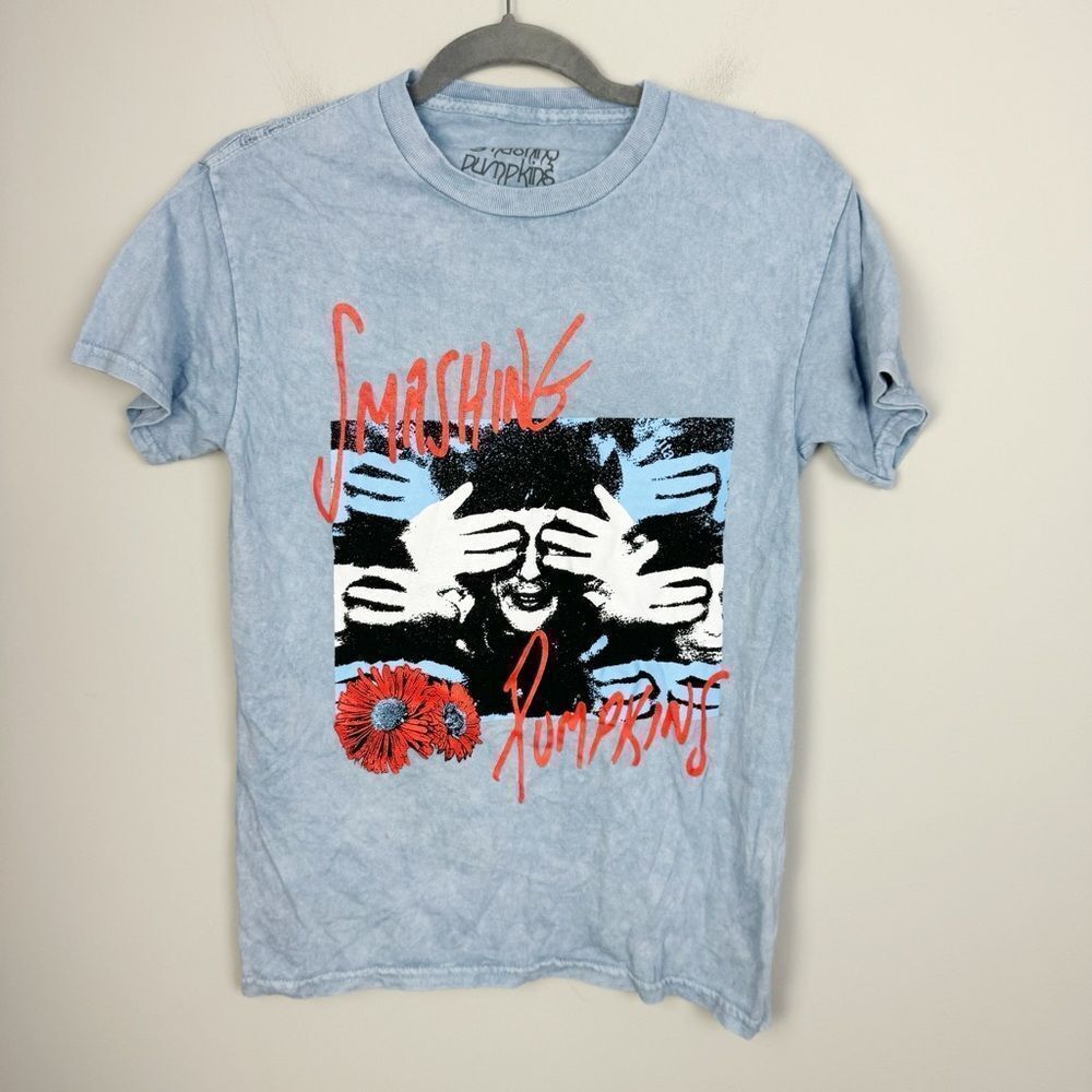 SMASHING PUMPKINS | NEW Blue Acid Wash Short Sleeve Band Tee Women’s Size Small